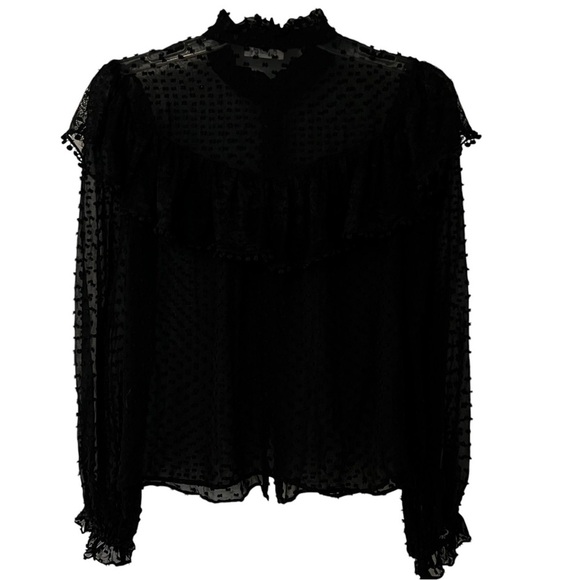 LoveShackFancy Erica SWISS DOT HIGH NECK LACE BLOUSE Ruffled Button Front Sheer - Picture 11 of 16